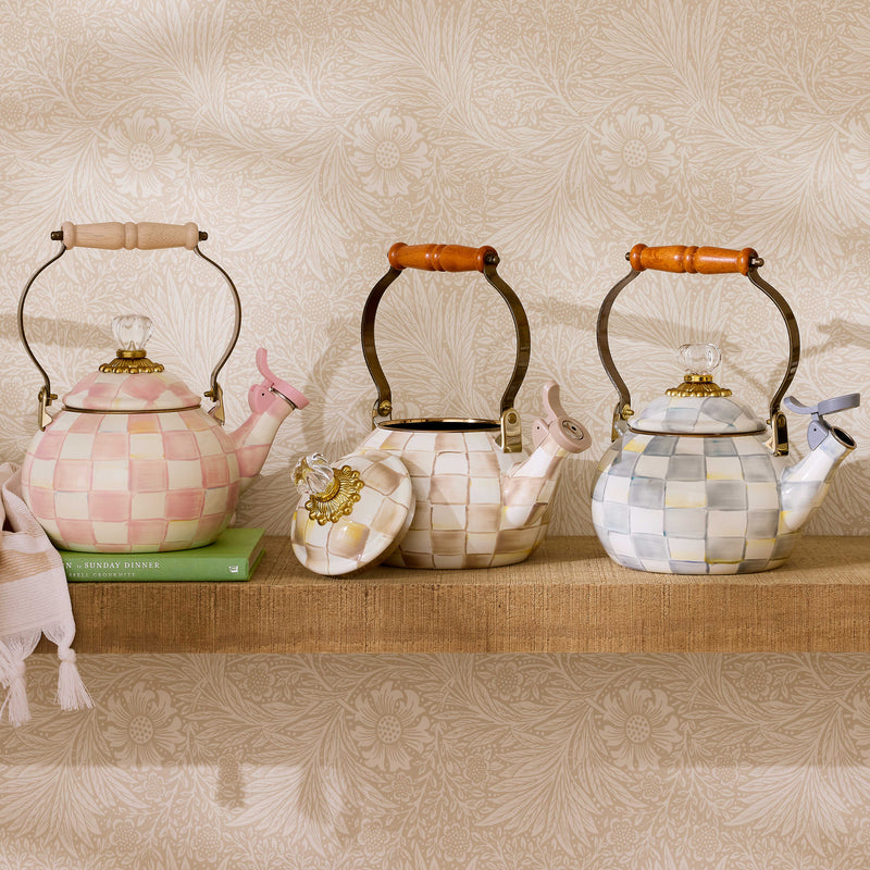 MacKenzie-Childs Teapots Mocha Check Whistling Tea Kettle