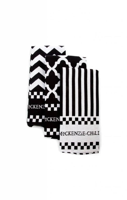 MacKenzie-Childs Towels Black & White Zig Zag Dish Towel - Set of 3