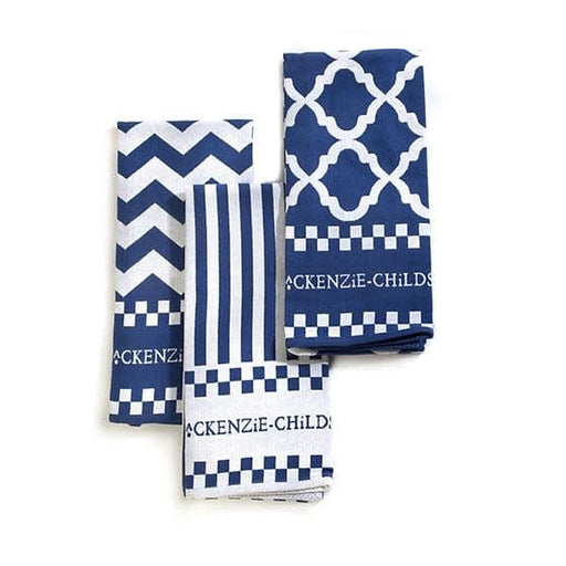 MacKenzie-Childs Towels MacKenzie-Childs Blue & White Zig Zag Dish Towels - Set of 3