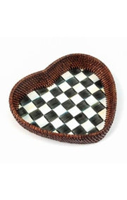 MacKenzie-Childs Trays Courtly Check Rattan & Enamel Heart Tray