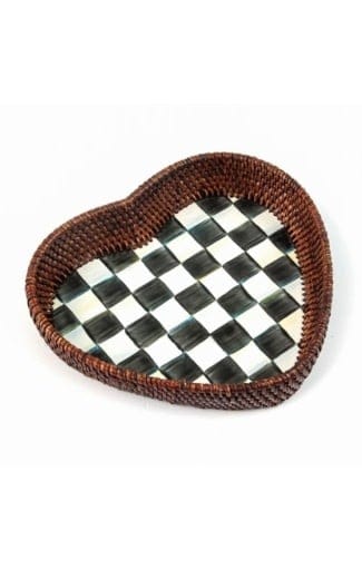 MacKenzie-Childs Trays Courtly Check Rattan & Enamel Heart Tray