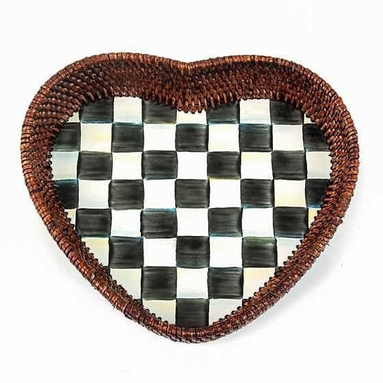 MacKenzie-Childs Trays Courtly Check Rattan & Enamel Heart Tray