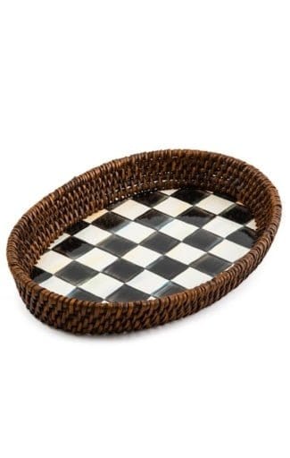 MacKenzie-Childs Trays Courtly Check Rattan & Enamel Tray - small