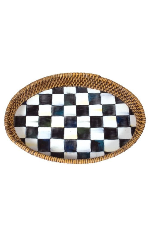 MacKenzie-Childs Trays Courtly Check Rattan & Enamel Tray - small