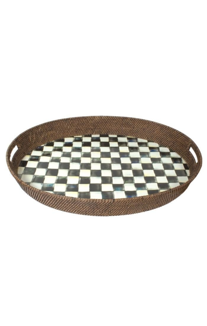 MacKenzie-Childs Trays MacKenzie-Childs Courtly Check Rattan & Enamel party Tray