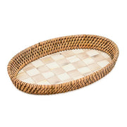 MacKenzie-Childs Trays Mackenzie-Childs Mocha Check Enamel & Rattan Small Tray