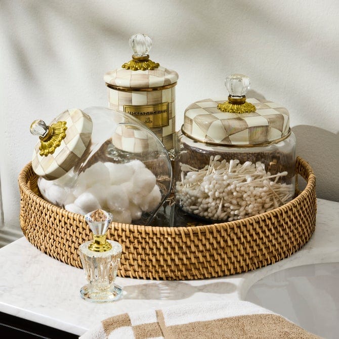 MacKenzie-Childs Trays Mackenzie-Childs Wild Rose Brown Enamel & Rattan Round Serving Tray