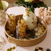 MacKenzie-Childs Trays Mackenzie-Childs Wild Rose Brown Enamel & Rattan Round Serving Tray