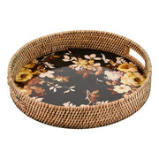 MacKenzie-Childs Trays Mackenzie-Childs Wild Rose Brown Enamel & Rattan Round Serving Tray
