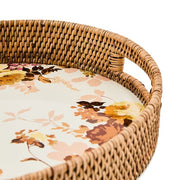 MacKenzie-Childs Trays Mackenzie-Childs Wild Rose White Enamel & Rattan Round Serving Tray