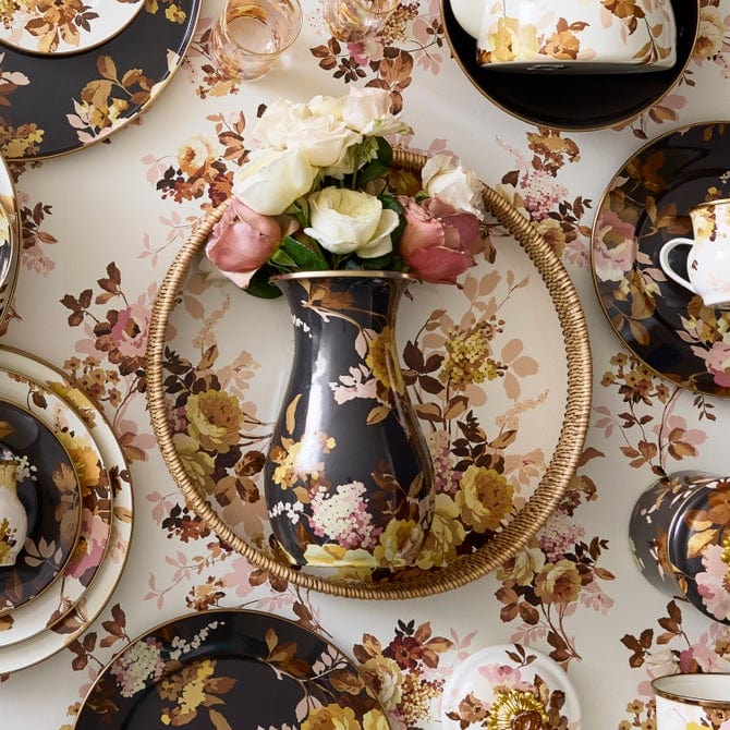 MacKenzie-Childs Trays Mackenzie-Childs Wild Rose White Enamel & Rattan Round Serving Tray