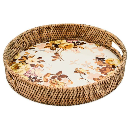 MacKenzie-Childs Trays Mackenzie-Childs Wild Rose White Enamel & Rattan Round Serving Tray