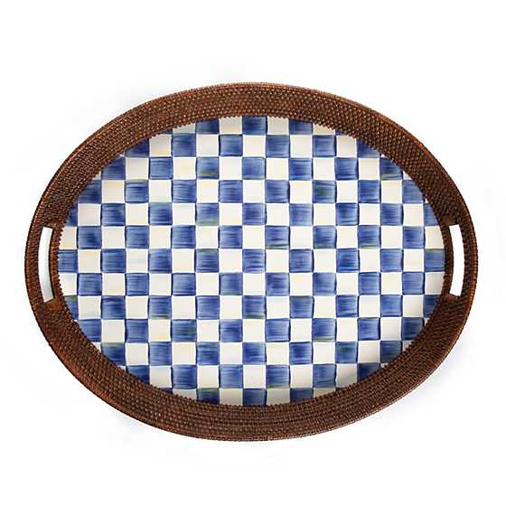 MacKenzie-Childs Trays Royal Check Rattan & Enamel Party Serving Tray