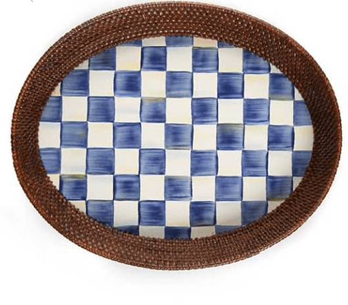 MacKenzie-Childs Trays Royal Check Rattan & Enamel Tray - Large