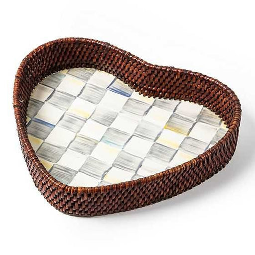 MacKenzie-Childs Trays Sterling Check Rattan & Enamel Heart Tray