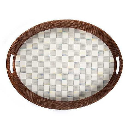 MacKenzie-Childs Trays Sterling Check Rattan & Enamel Party Tray