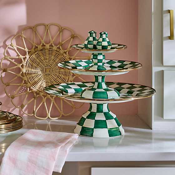 MacKenzie-Childs Unclassified Emerald Check Small Pedestal Platter