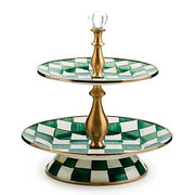 MacKenzie-Childs Unclassified Emerald Check Two Tier Sweet Stand