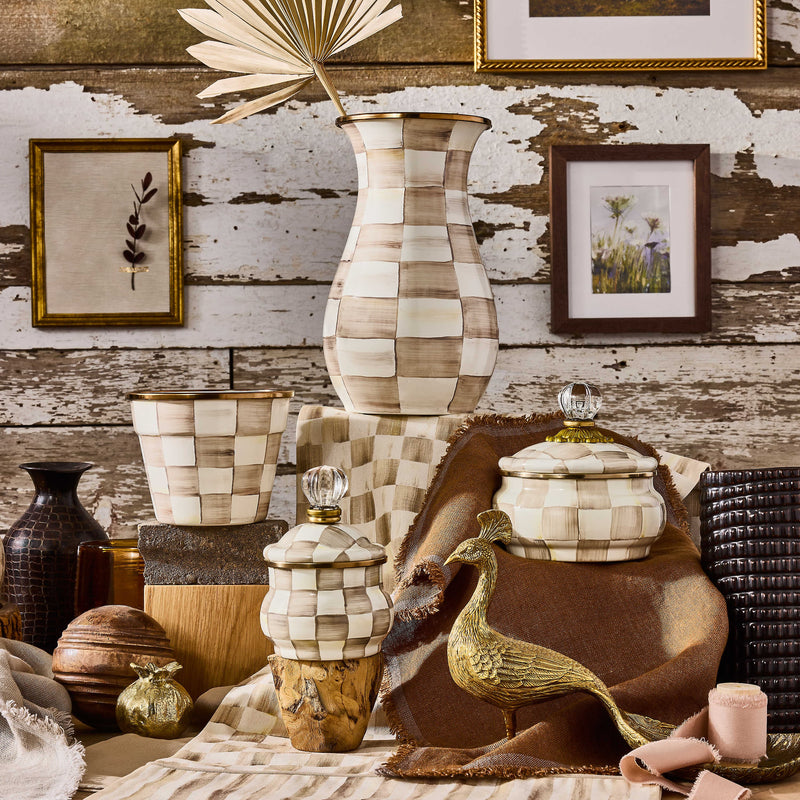 MacKenzie-Childs Unclassified Mocha Check Lidded Sugar Bowl