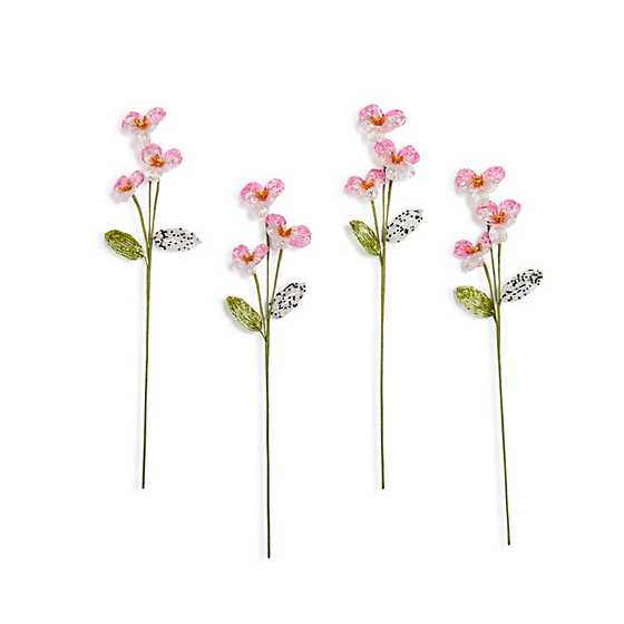 MacKenzie-Childs Unclassified Pink Pansy Beaded Flower Stem, Set of 4