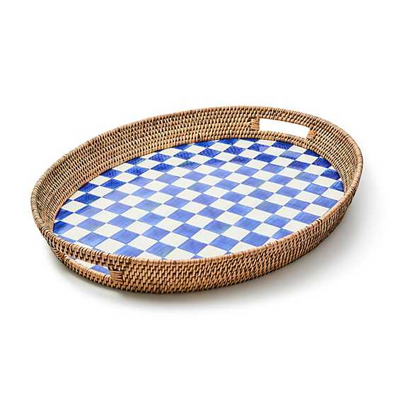 MacKenzie-Childs Unclassified Royal Check Enamel & Rattan Party Tray