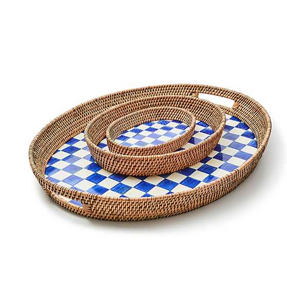 MacKenzie-Childs Unclassified Royal Check Large Enamel & Rattan Serving Tray