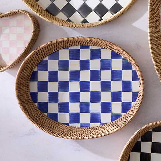 MacKenzie-Childs Unclassified Royal Check Large Enamel & Rattan Serving Tray