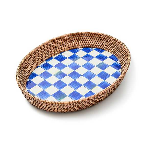 MacKenzie-Childs Unclassified Royal Check Large Enamel & Rattan Serving Tray