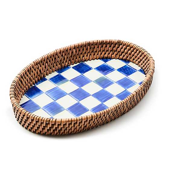 MacKenzie-Childs Unclassified Royal Check Small Enamel & Rattan Serving Tray