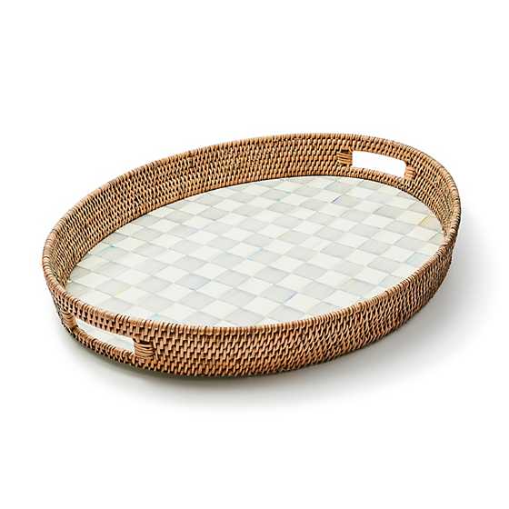 MacKenzie-Childs Unclassified Sterling Check Enamel & Rattan Party Tray