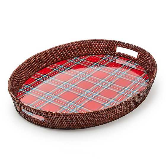 MacKenzie-Childs Unclassified Tartan Red Rattan Party Serving Tray