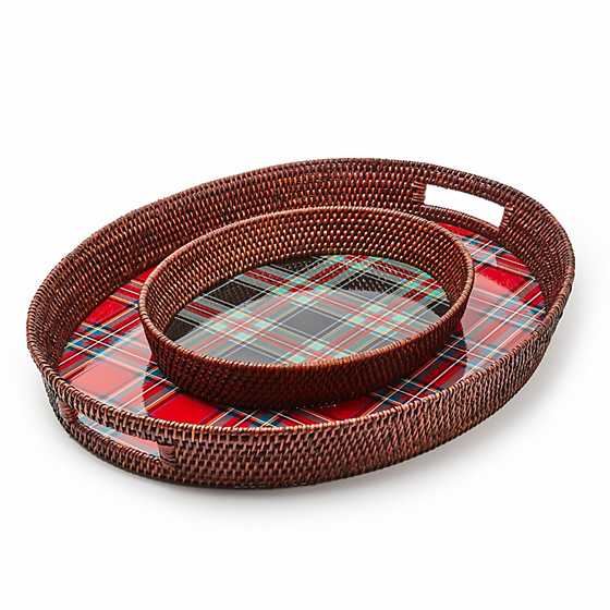 MacKenzie-Childs Unclassified Tartan Red Rattan Party Serving Tray