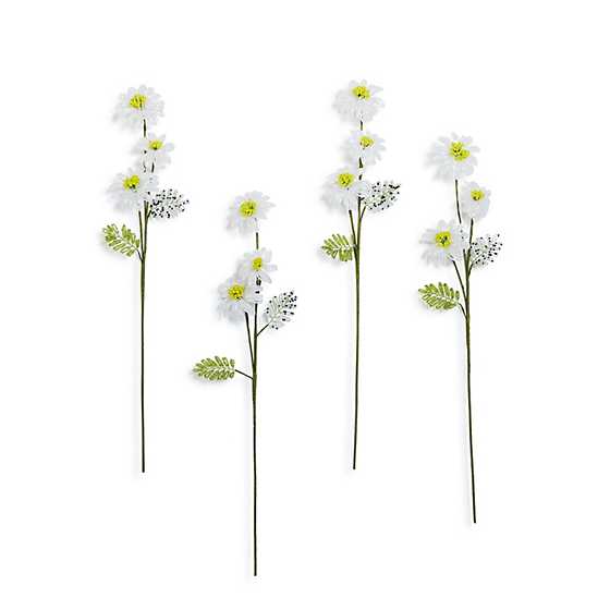 MacKenzie-Childs Unclassified White Daisy Beaded Flower Stem, Set of 4
