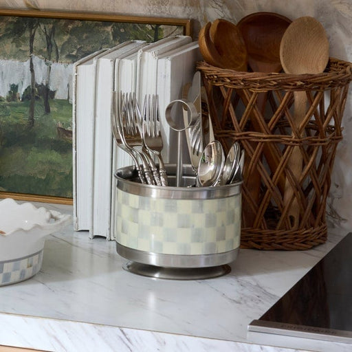 MacKenzie-Childs Utensil Holder Mackenzie-Childs Sterling Check Supper Club Flatware Caddy