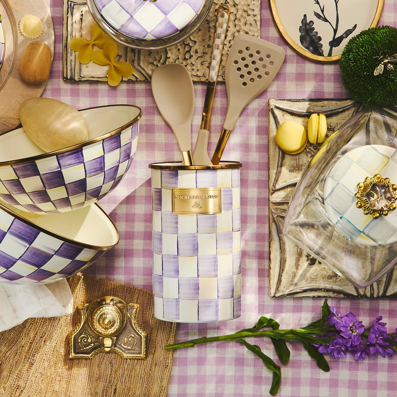 MacKenzie-Childs Utensil Holder Violet Check Utensil Holder