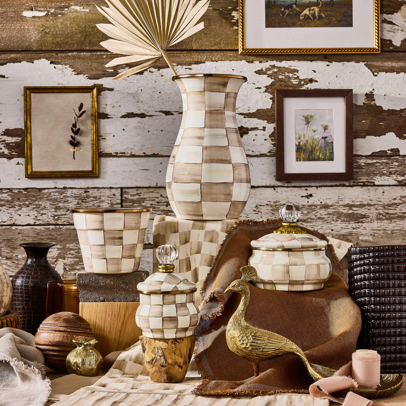 MacKenzie-Childs Vase Mocha Check Tall Vase
