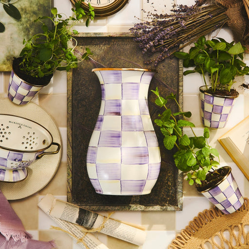 MacKenzie-Childs Vase Violet Check Tall Vase