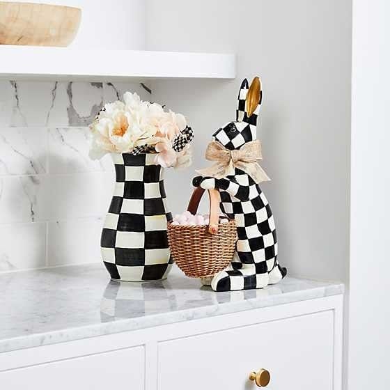 MacKenzie-Childs Vases Mackenzie-Childs Courtly Check Tall Vase & Bouquet Set