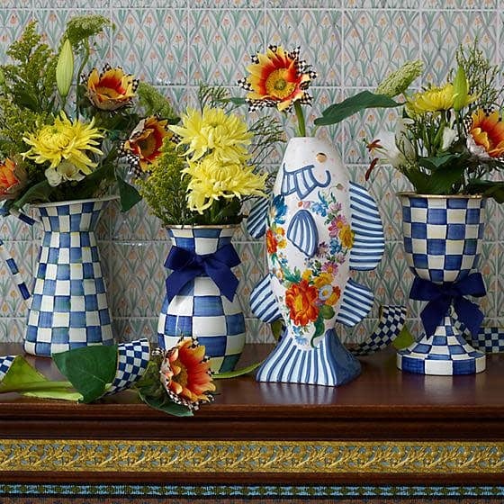 MacKenzie-Childs Vases Royal Check Pedestal Vase