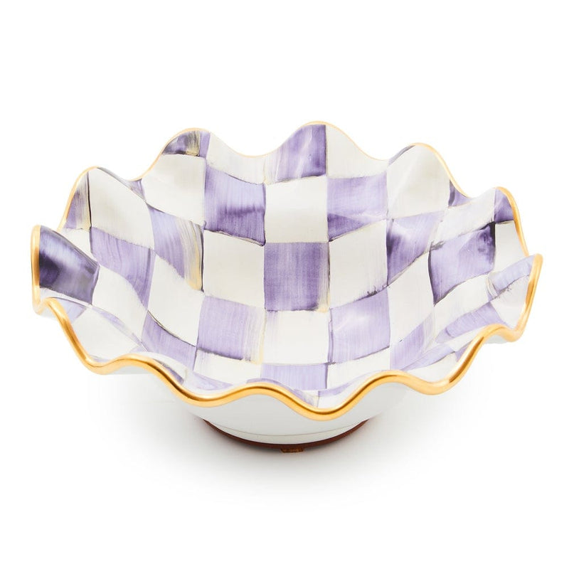 MacKenzie-Childs Violet Check Ceramic Fluted Breakfast Bowl
