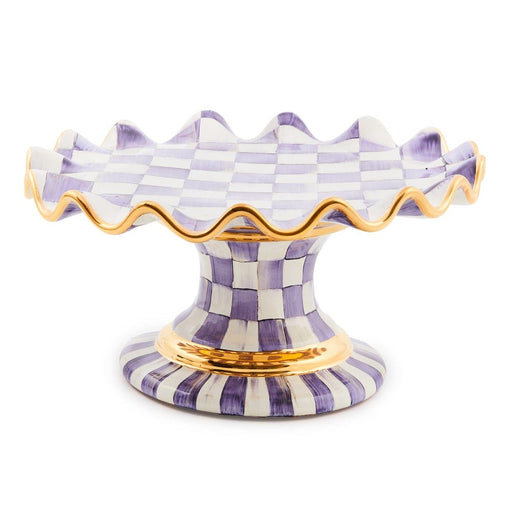 MacKenzie-Childs Violet Check Ceramic Fluted Cake Stand