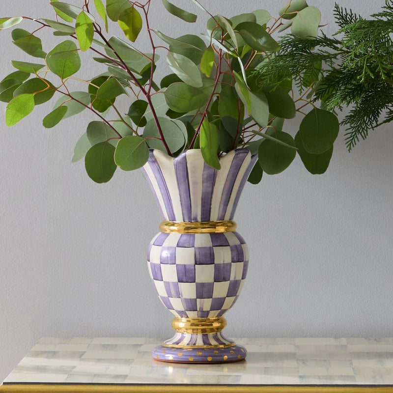 MacKenzie-Childs Violet Check Ceramic Great Vase