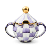 MacKenzie-Childs Violet Check Ceramic Sugar Bowl with Lid