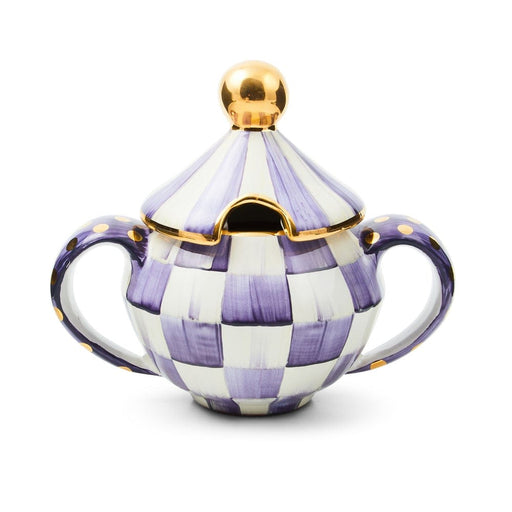 MacKenzie-Childs Violet Check Ceramic Sugar Bowl with Lid