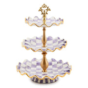 MacKenzie-Childs Violet Check Ceramic Three Tier Sweet Stand