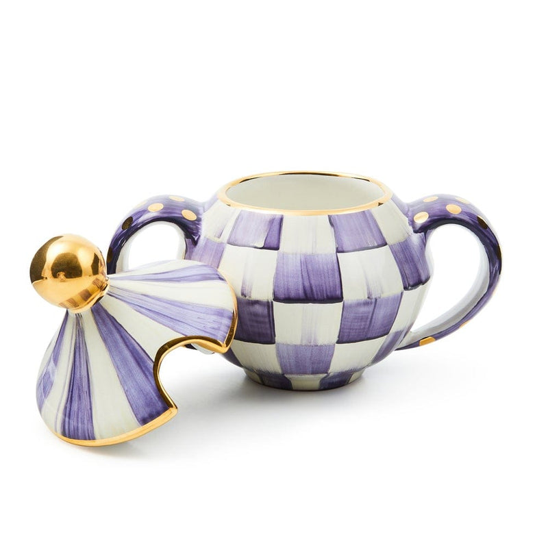 MacKenzie-Childs Violet Check Ceramic Two Tier Sweet Stand