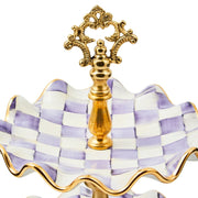 MacKenzie-Childs Violet Check Ceramic Two Tier Sweet Stand