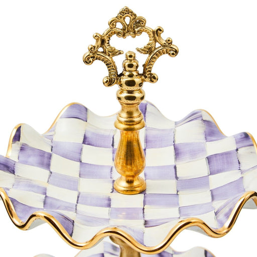 MacKenzie-Childs Violet Check Ceramic Two Tier Sweet Stand