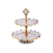 MacKenzie-Childs Violet Check Ceramic Two Tier Sweet Stand