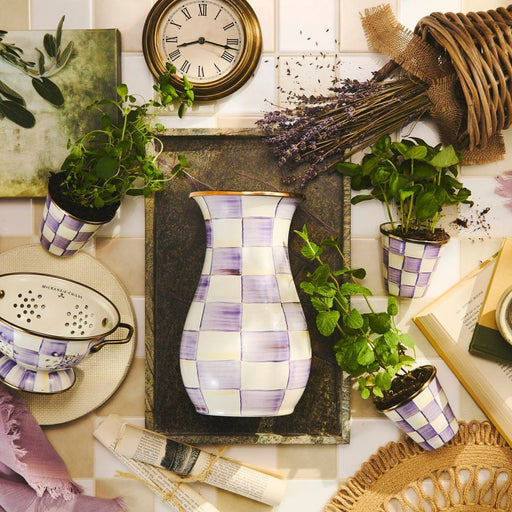 MacKenzie-Childs Violet Check Herb Pots, Set of 3